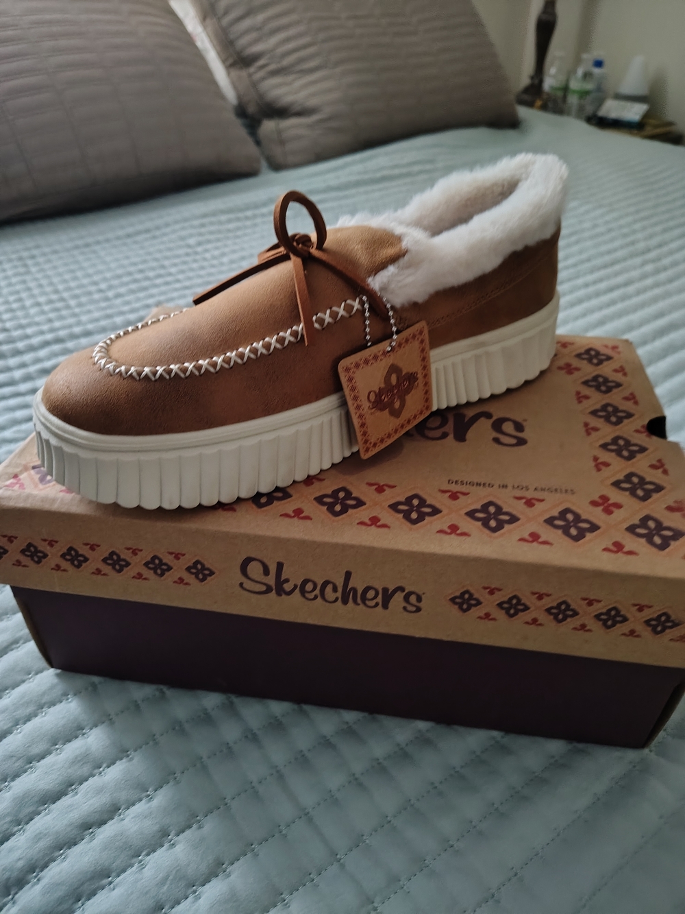 Skechers Brown Slip-On with White Faux-Shearling Trim